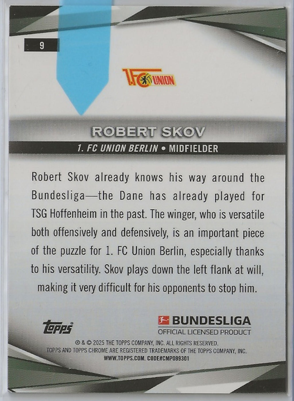 Robert Skov | FC Union Berlin | Topps Bundesliga Chrome Sapphire #/25
